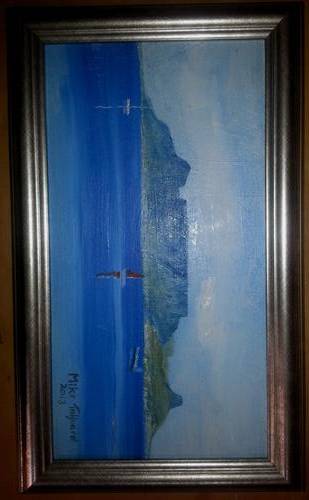 FRAMED MIKE TALJAARD ORIGINAL OIL PAINTING (TABLE MOUNTAIN, TABLE BAY 2013)