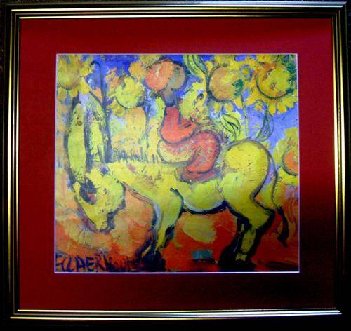 LARGE FRAMED KLAERHOUT REPRODUCTION, GOLD FRAME WITH  MOUNT BOARD