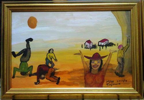 FRAMED MIKE TALJAARD ORIGINAL OIL ON BOARD CANVAS (LIFE IS FUN BUT NOT FOR ALL)