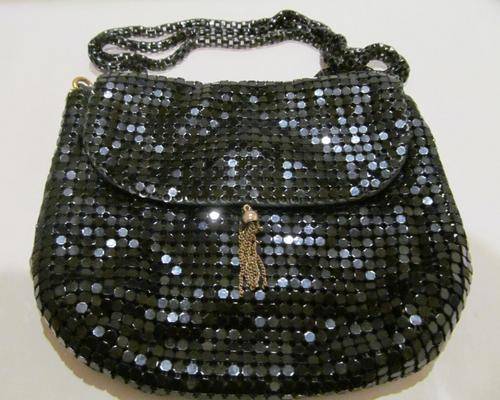 Vintage Black Enamel Mesh Evening Bag By Towanny USA