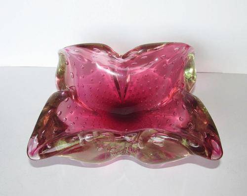 Murano Controlled Bubble Pink Glass Bowl/Ashtray