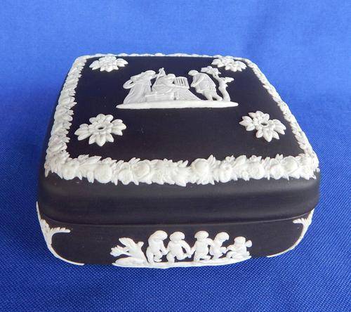 Wedgwood Black Jasperware Square Lidded Trinket Box