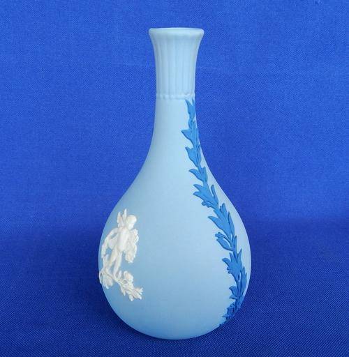 Wedgwood Tri-Colour Blue Jasperware "Cupid"  Bud Vase