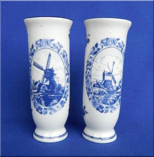 Oude Molen Fabriek B.V Pair Of Blue Delft Vases