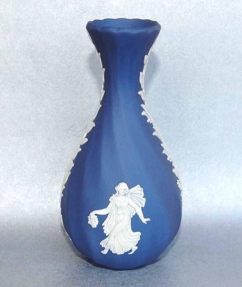 Wedgwood Portland Blue Jasperware "Flora Girl" Fluted Vase