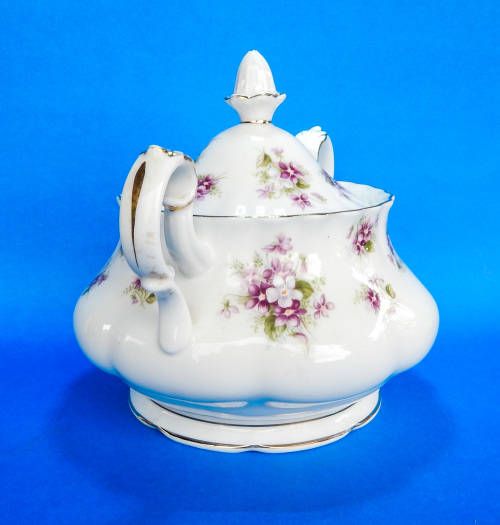 Royal Albert " Sweet Violets " Two Handled Lidded Sugar Bowl - Made In England