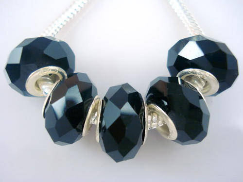 ***925 SILVER CORE MURANO GLASS FACETED CRYSTAL BEAD BLACK - FIT PANDORA ***