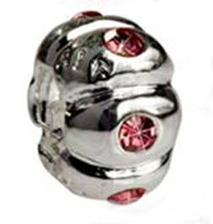 *** 925 SOLID SILVER FLOWER BEAD WITH 6 PINK STONES - FIT PANDORA, BIAGI AND TROLL SYSTEM ***