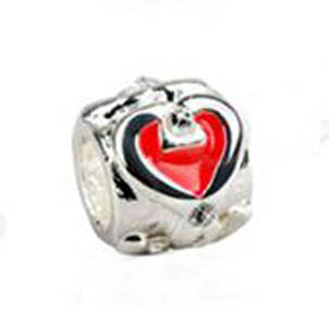 *** 925 SOLID SILVER  BEAD WITH RED HEART -  FIT PANDORA, BIAGI AND TROLL SYSTEM ***