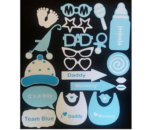 Baby Shower Photo Booth Prop Blue and white On A Stick Mask 21 Pieces