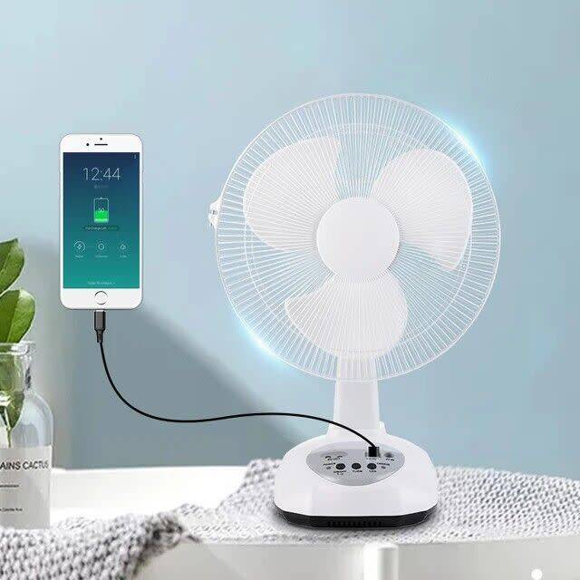 12-Inch Rechargeable Oscillating 2-Speed Solar Fan With USB Port