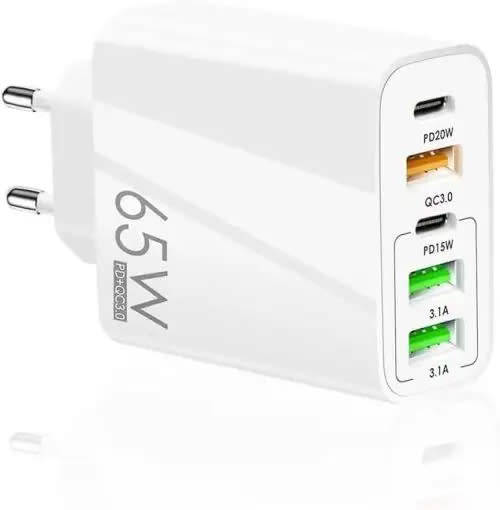 5-Port Cell Phone Charger, 65W USB C Charger, Compatible GaN Technology Fast Charging Charger