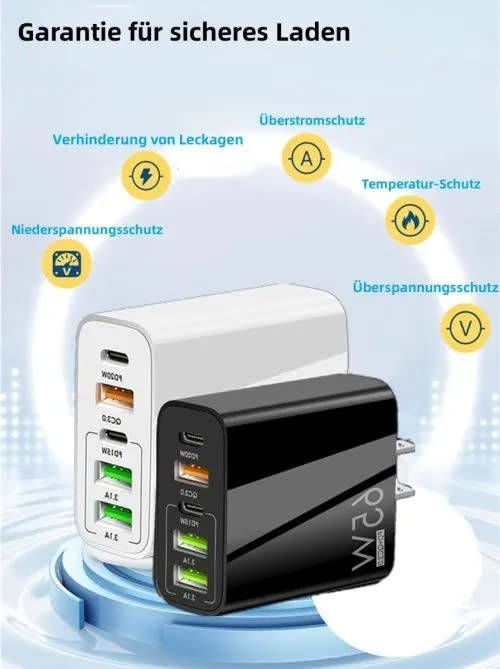 5-Port Cell Phone Charger, 65W USB C Charger, Compatible GaN Technology Fast Charging Charger