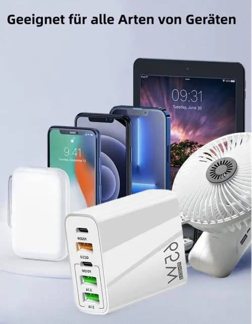 5-Port Cell Phone Charger, 65W USB C Charger, Compatible GaN Technology Fast Charging Charger