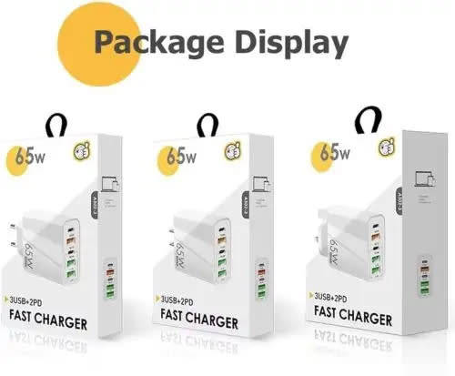 5-Port Cell Phone Charger, 65W USB C Charger, Compatible GaN Technology Fast Charging Charger