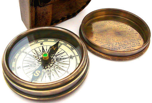 ROBERT FROST ANTIQUE BRASS POEM COMPASS SYMBOLIC CHRISTMAS / BIRTHDAY GIFT. LOVELY DIAL