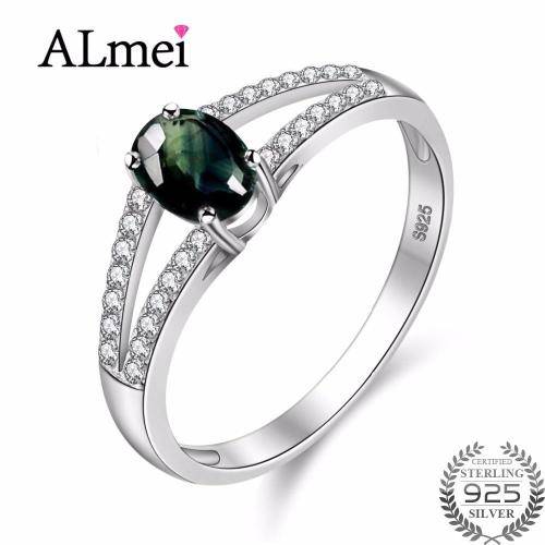 Almei Sapphire Dark Blue Beads Wedding Rings 925 Sterling Silver Diamond Fine Jewelry for Women Anil
