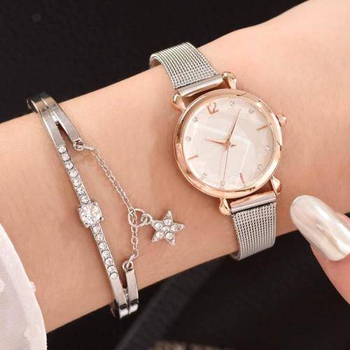 Watches With Bracelet Luxury Watch Set Women Fashion Silver Metal Band Quartz Wrist Watch Ladies Wri