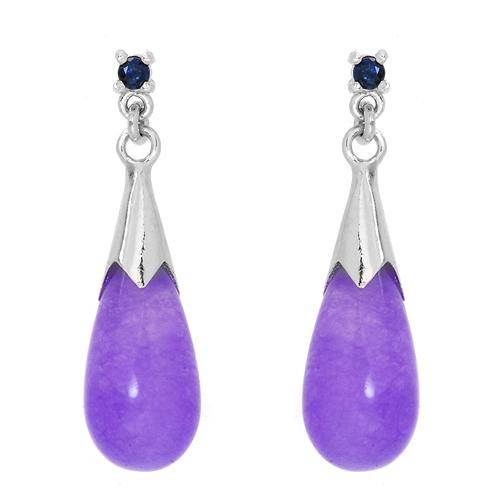 Pleasant Brand New Earrings With Precious Stones - Genuine Jades and Sapphires Crafted in 925 Sterli