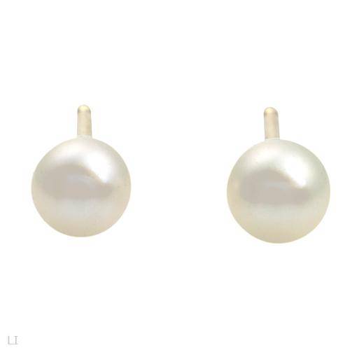 Stylish Brand New Stud Earrings With Genuine 4mm Freshwater Pearls in Yellow Gold