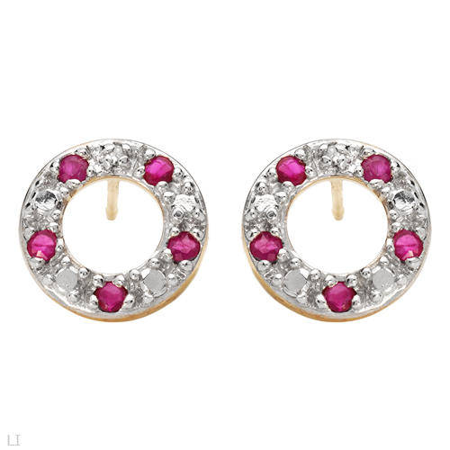 Wonderful Brand New Earrings With Precious Stones - Genuine Diamonds and Rubies in Two tone Gold