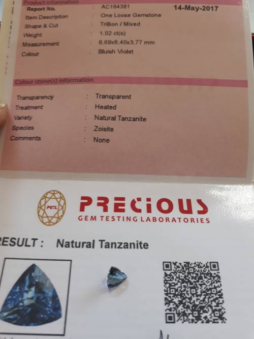 tanzanite trillion cut  1.02 ct/s