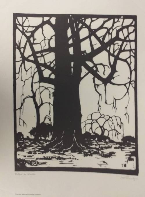 Linosniee afdruk van Wilger in die Winter deur Jacob Hendrik Pierneef