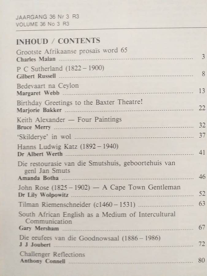 Lantern Tydskrif Magazine Aug 1987 vol 36 nr 3 Boerekrygsgevangenis Ceylon