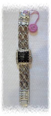 Ladies Diva Stainless Steel Quartz Watch - Black Face Adorned with Austrian Crystals