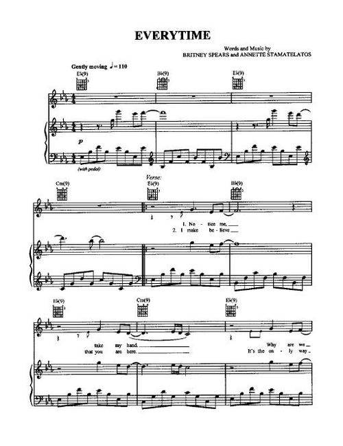 Britney Spears - Everytime (Piano Sheet Music)