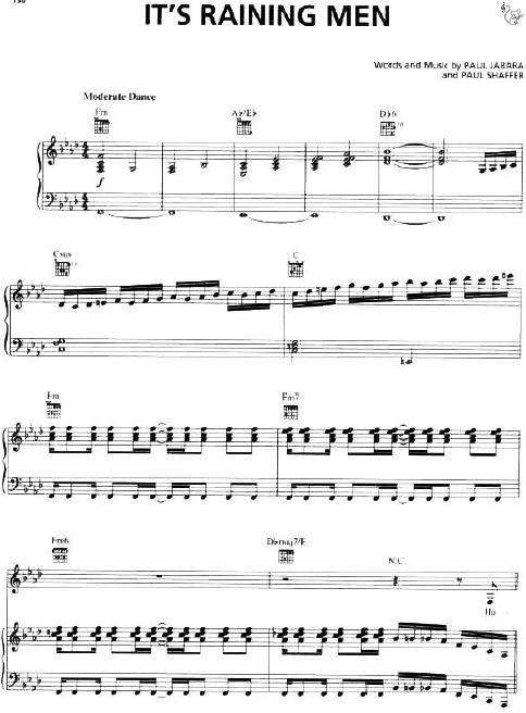 Geri Halliwell - It's Raining Men (Piano Sheet Music) *Free Shipping*