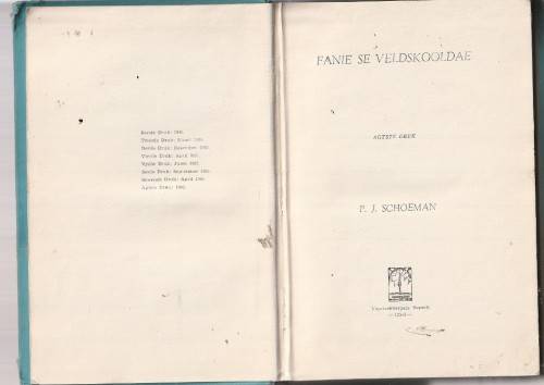 Fanie se Veldskooldae - PJ Schoeman - Nr een van die Fanie trilogie - Jag avonture - 1962