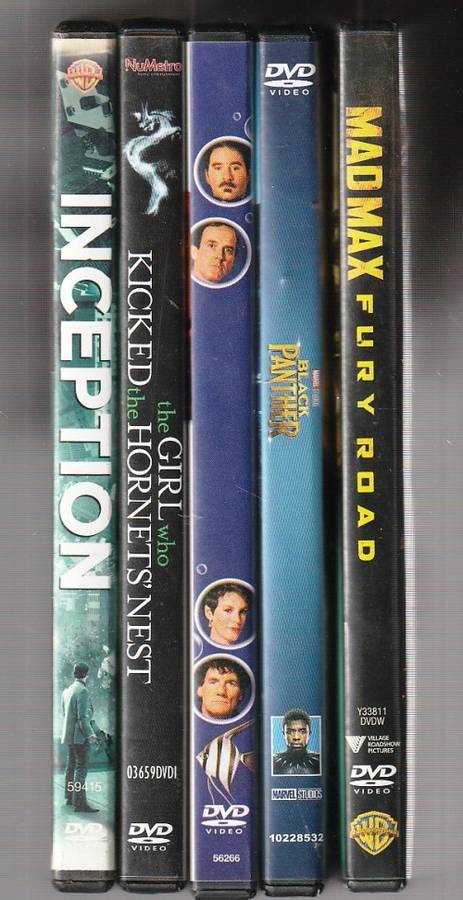 Lot of 5 DVD`s - Inception - Fish called Wanda - Hornets nest - Mad Max - Black Panther
