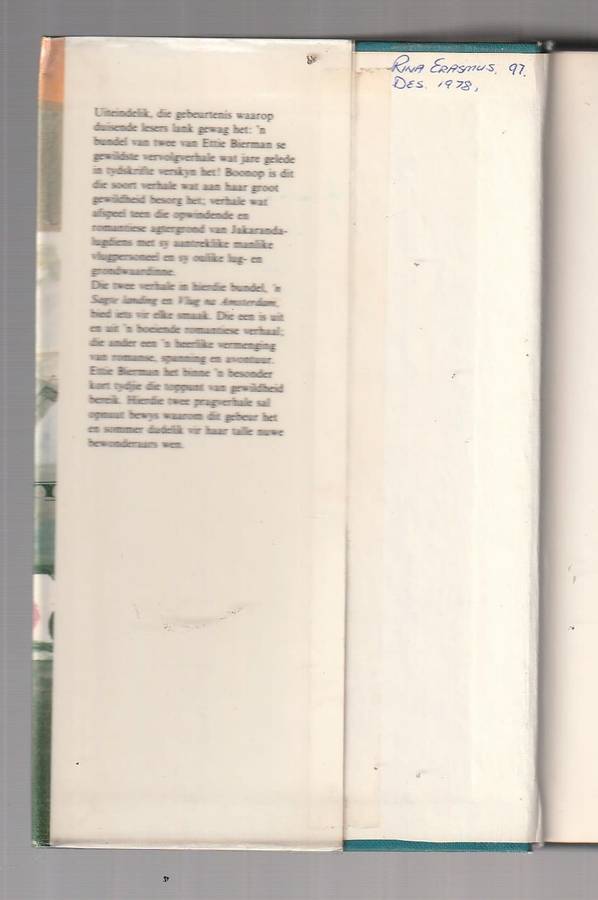 n Sagte Landing & Vlug na Amsterdam - Ettie Bierman (b) Romans met Jakaranda Lugdiens agtergrond