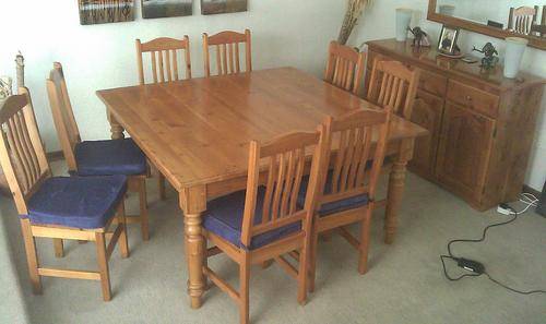 Square 8 Seater Wooden Dining Room Table with chairs & server