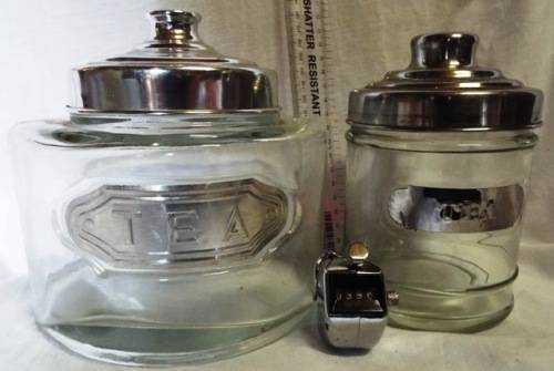 THICK CLEAR GLASS TEA CANISTER 2X