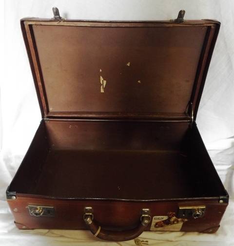 VINTAGE Brown Cardboard Suitcase WITH KEY