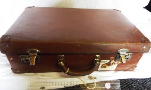 VINTAGE Brown Cardboard Suitcase WITH KEY
