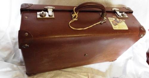 VINTAGE Brown Cardboard Suitcase WITH KEY