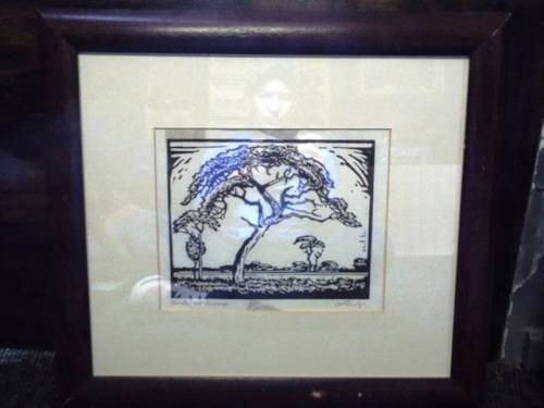 J H PIERNEEF - photo linocut - Thorntree and landscape