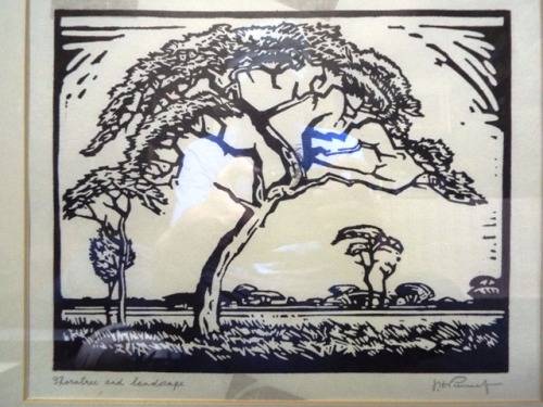 J H PIERNEEF - photo linocut - Thorntree and landscape