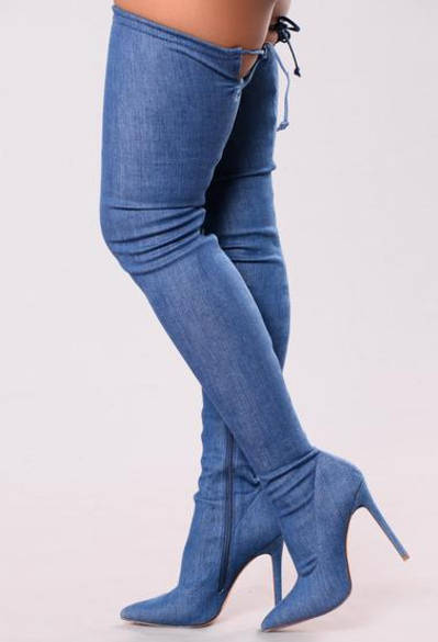 Ladies thigh High Boot Denim
