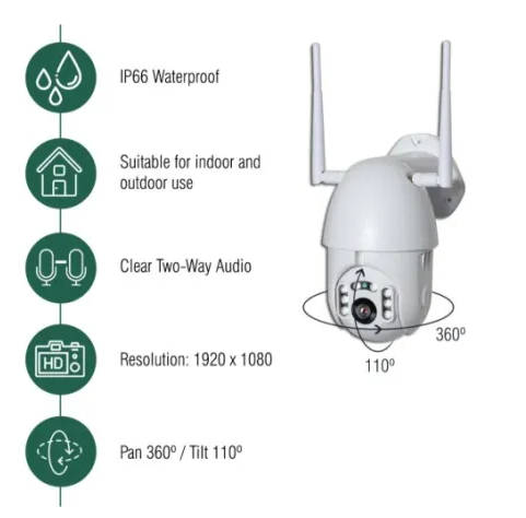 Outdoor Surveillance Camera - Wi-Fi - IR Night Vision - Water Resistant - 2 Way Audio - Full HD