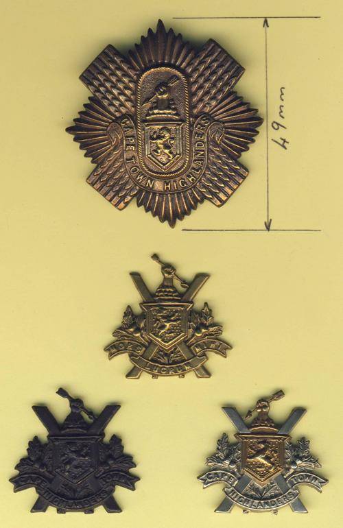 F3178 - SA Cape Town Highlanders GLENGARRY BADGE & 3 Various COLLARS (Owen 233) 1940 to 1943