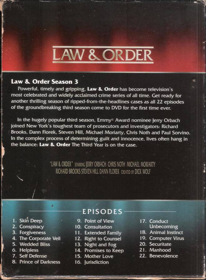 Law & Order - The Third Year 1992 - 1993 (6 x Disc`s DVD]