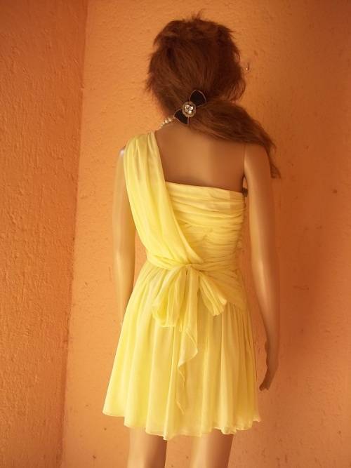 *** SALE *** KATE MOSS TOPSHOP - LEMON FULLY LINED CHIFFON IMPORTED COCKTAIL DRESS - SIZE S