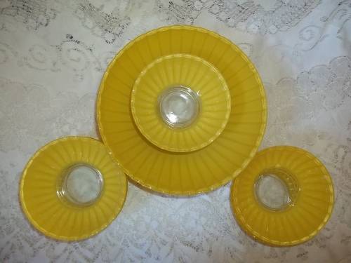 YELLOW VINTAGE DESERT BOWLS  - ONE LARGE AND SIX SMALL