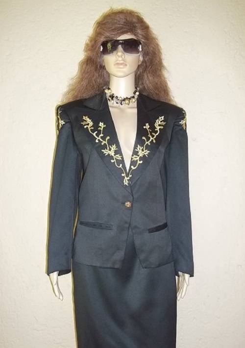 PRET A PORTER BY THE BOYS  - UNIQUE BLACK VINTAGE DESIGNER SUIT WITH GOLD EMBROIDERY - SIZE 34 / 32