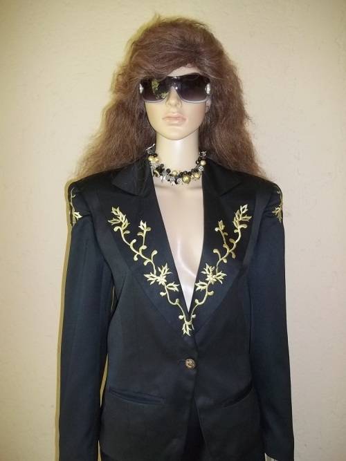PRET A PORTER BY THE BOYS  - UNIQUE BLACK VINTAGE DESIGNER SUIT WITH GOLD EMBROIDERY - SIZE 34 / 32