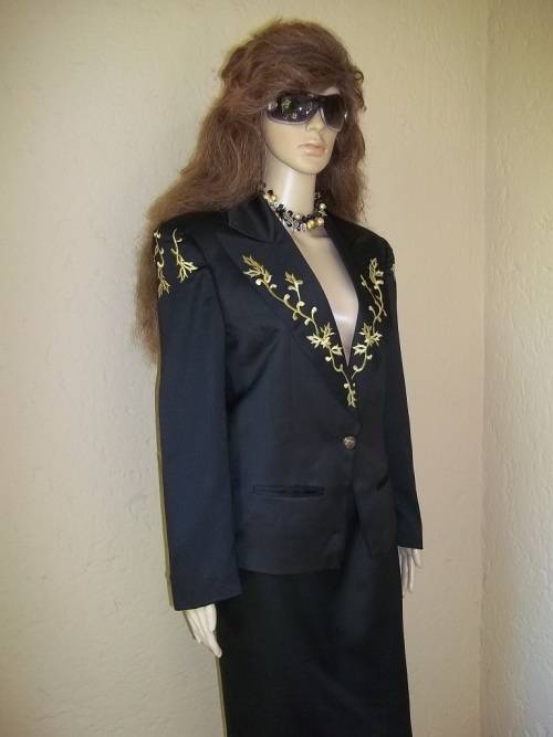 PRET A PORTER BY THE BOYS  - UNIQUE BLACK VINTAGE DESIGNER SUIT WITH GOLD EMBROIDERY - SIZE 34 / 32